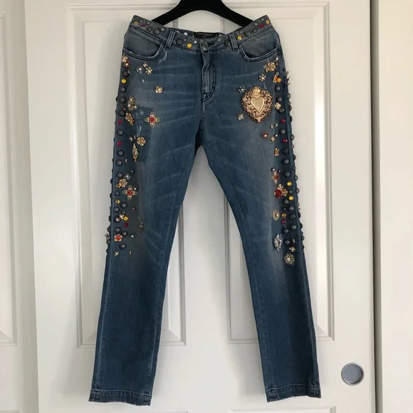 Dolce & Gabbana Blue Boyfriend Jeans with Colorful Embellishments - Picture 2 of 8